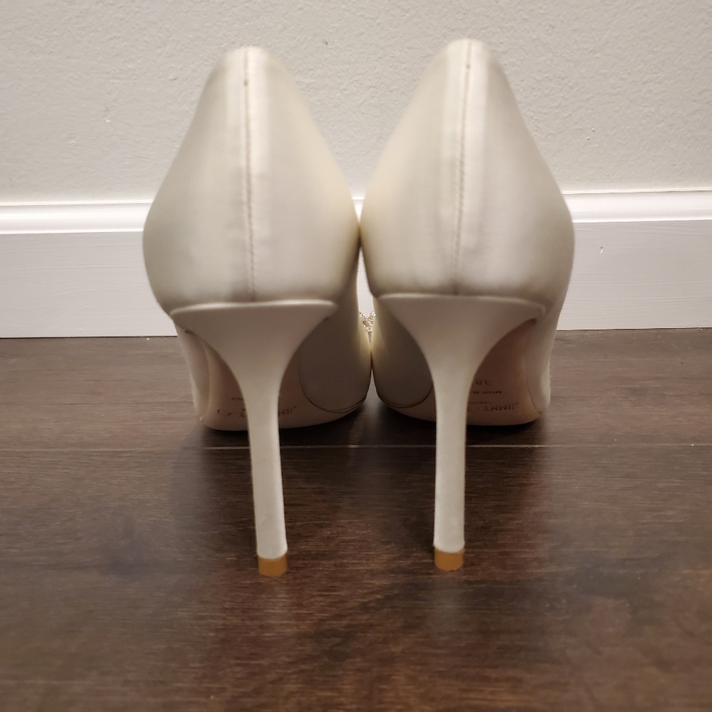 Jimmy Choo ROMY 85 Crystal Tiara Ivory Satin Pumps - Picture 7 of 10